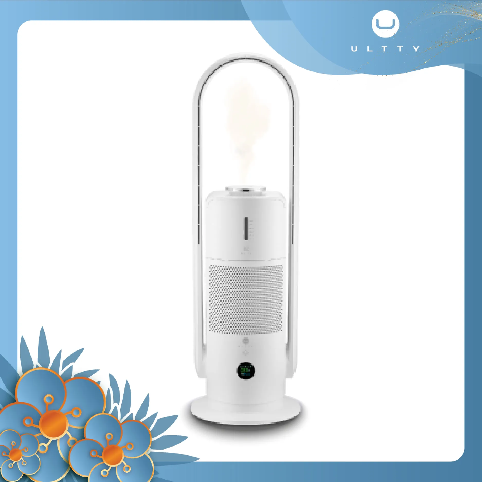 ULTTY SKJ-CR022 Ventilateur purificateur d'air humidifié, stérilisation UV, technologie Air Boost, mode de refroidissement en 9 étapes, filtre HEPA H14 élimine 99,97 % de la poussière fine
