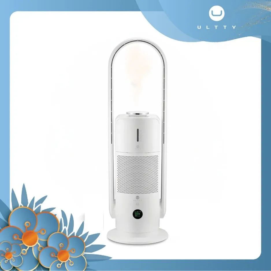 ULTTY SKJ-CR022 Purificateur d'air à compensateur d'humidité de type ventilateur, filtre HEPA H14 élimine 99,97 % de la poussière fine, des bactéries, des virus, compensation d'humidité en 3 étapes, stérilisation UV, mode de refroidissement en 9 étapes